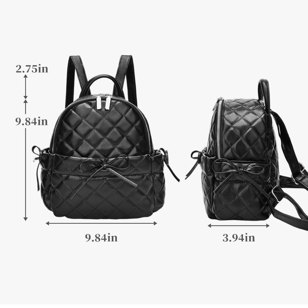 Metallic Silver Mini Backpack Quilted Vegan Leather Bowknot Shoulder Bag - Picture 10 of 10